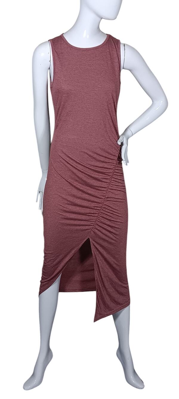 Shein Asymmetrical Bodycon Dress Size Medium Brick Red Sleeveless Shirred Side